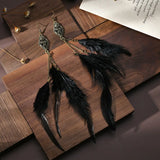 Boho Feather Chain Tassel Earrings Rhinestone Indian Wedding Jewelry