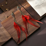 Boho Feather Chain Tassel Earrings Rhinestone Indian Wedding Jewelry