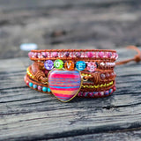 Boho Love Heart Long Wrap Bracelet Natural Stone 5 Wrap Bracelet
