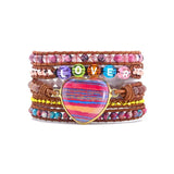 Boho Love Heart Long Wrap Bracelet Natural Stone 5 Wrap Bracelet