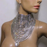 Boho Rhinestone Water Drop Pendant Necklace Bridal Wedding Jewelry
