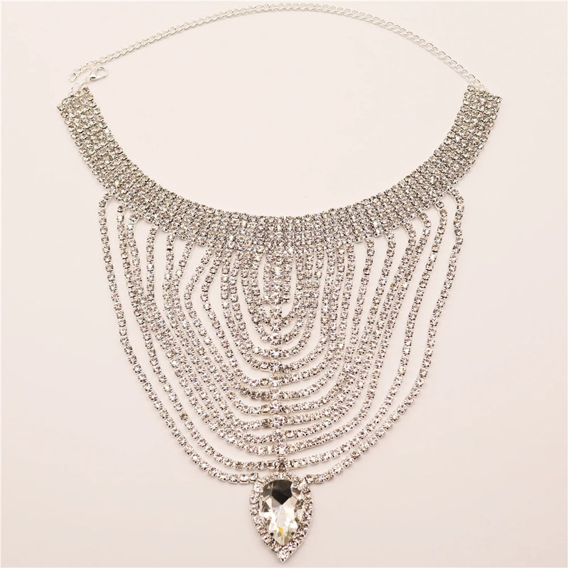 Boho Rhinestone Water Drop Pendant Necklace Bridal Wedding Jewelry