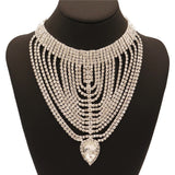 Boho Rhinestone Water Drop Pendant Necklace Bridal Wedding Jewelry