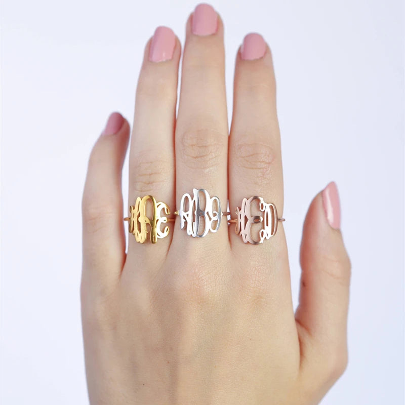 Boho Monogram Ring Vintage Anillos Gothic Jewelry