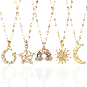 Boho Moon Star Sun Rainbow Necklace Long Chain Collars