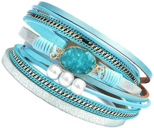 Boho Multi-Layer Bracelet Leather Wrap Wrist Chain Magnetic Clasp