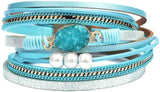 Boho Multi-Layer Bracelet Leather Wrap Wrist Chain Magnetic Clasp