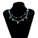 Boho Crystal Beads Choker Necklace Geometric Shell Pendant Jewelry