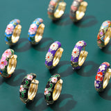 Boho Enamel Flower Hoop Earrings Vintage Drop Round Earrings