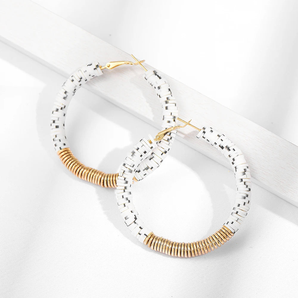 Boho Multicolor Round Polymer Clay Hoop Earrings for Women
