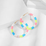 Boho Multicolor Round Polymer Clay Hoop Earrings for Women