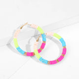 Boho Multicolor Round Polymer Clay Hoop Earrings for Women