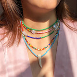 Boho Multilayer Bead Necklace Ethnic Seed Bead Horn Necklace