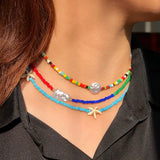 Boho Multilayer Bead Necklace Ethnic Seed Bead Horn Necklace