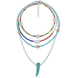Boho Multilayer Bead Necklace Ethnic Seed Bead Horn Necklace