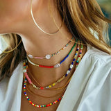Boho Multilayer Bead Necklace Ethnic Seed Bead Horn Necklace