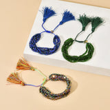Boho Multilayer Faceted Glass Bracelets For Women Gift Mexican Tassel Pulseras