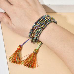 Boho Multilayer Faceted Glass Bracelets For Women Gift Mexican Tassel Pulseras