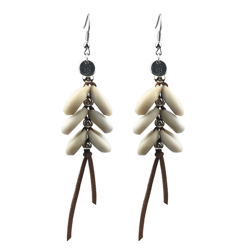 Boho Cowrie Shell Long Earrings for Women Bohemian Dangle Jewelry