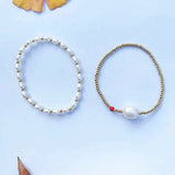 Boho Natural Freshwater Pearl Bracelet Women Stainless Steel Gold Bead Bangle