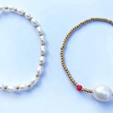 Boho Natural Freshwater Pearl Bracelet Women Stainless Steel Gold Bead Bangle