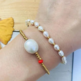 Boho Natural Freshwater Pearl Bracelet Women Stainless Steel Gold Bead Bangle