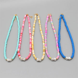 Boho Natural Pearl Necklace Colorful Soft Polymer Clay Beads Choker Pendant Neck