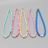Boho Natural Pearl Necklace Colorful Soft Polymer Clay Beads Choker Pendant Neck