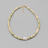 Boho Natural Pearl Necklace Colorful Soft Polymer Clay Beads Choker Pendant Neck