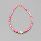 Boho Natural Pearl Necklace Colorful Soft Polymer Clay Beads Choker Pendant Neck