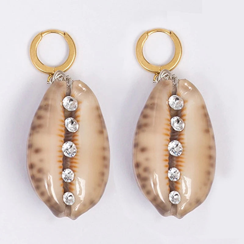Boho Seashells Cowrie Shell Drop Earrings
