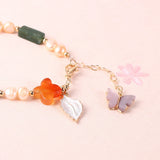 Aventurine Clover Tube Beads Bracelet Butterfly Pendant
