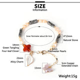 Aventurine Clover Tube Beads Bracelet Butterfly Pendant
