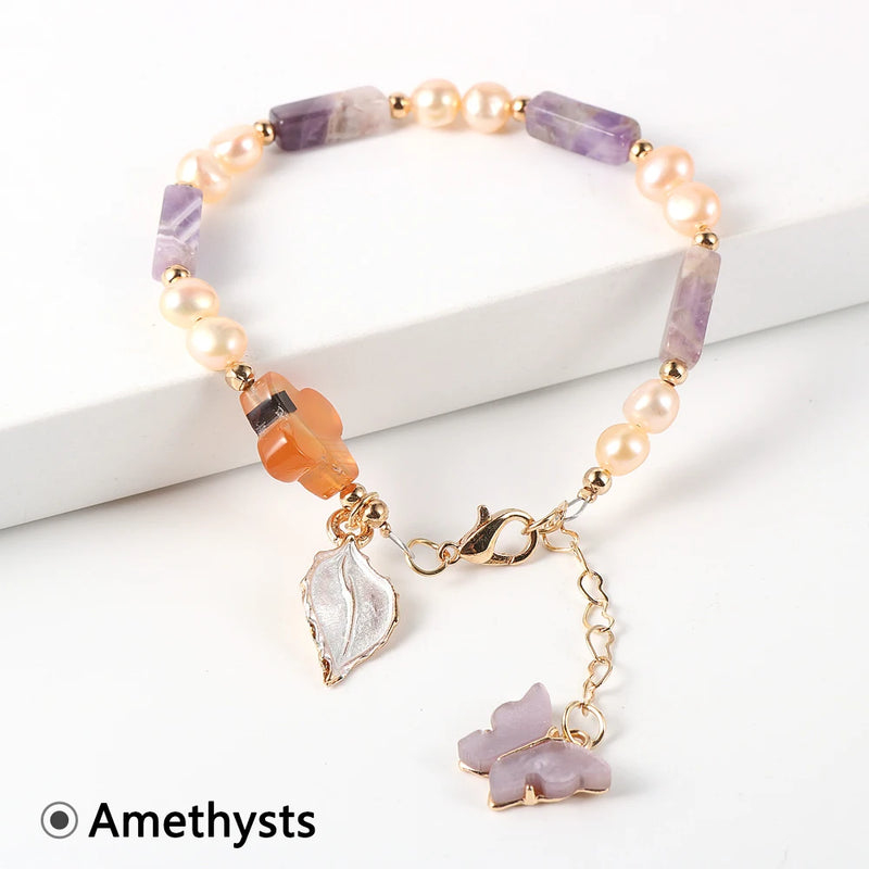 Aventurine Clover Tube Beads Bracelet Butterfly Pendant