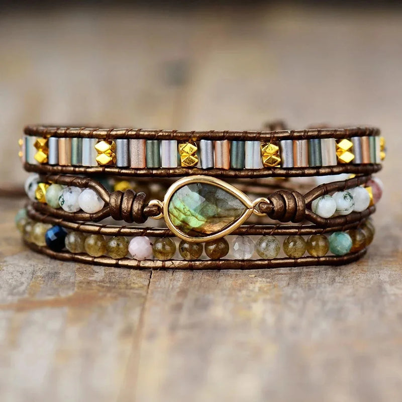 Boho Labradorite Wrap Bracelet for Women
