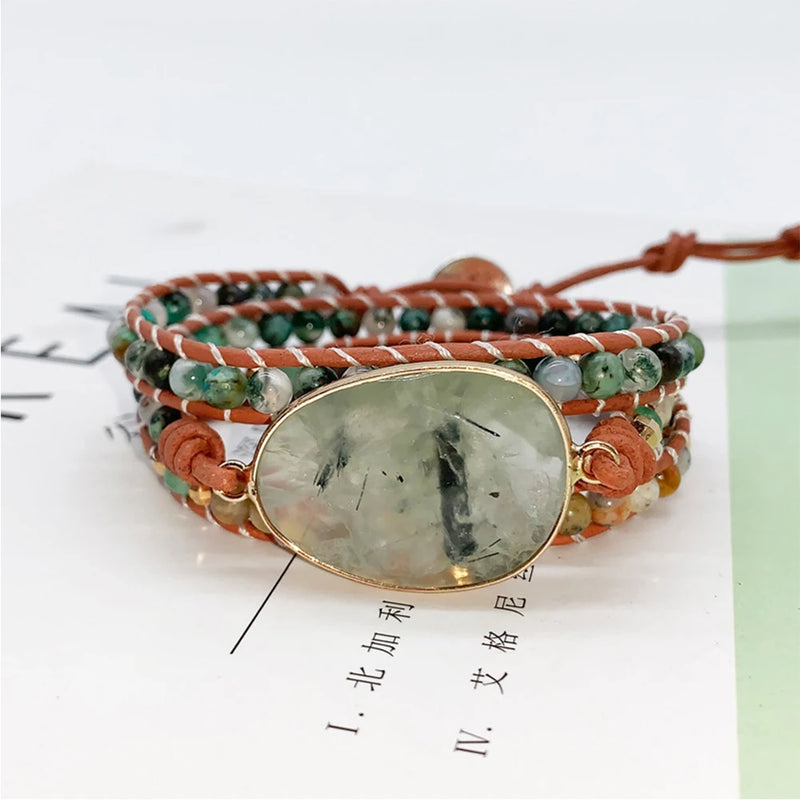 Boho Stone Beaded Wrap Bracelets 3 Layers Leather Strand Charms Retro Jewelry