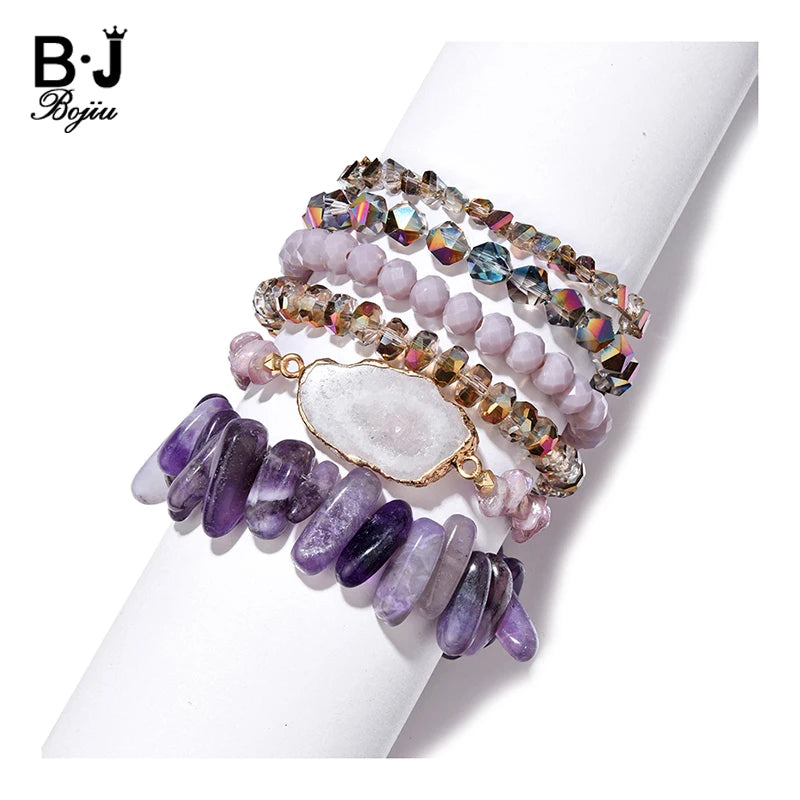 Boho Stone Charm Bracelets Set Druzy Agates Beads Bracelet Lady Gift