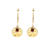 Boho Natural Stone Charm Hoop Earrings Stainless Steel Circle Earrings