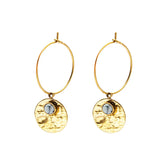 Boho Natural Stone Charm Hoop Earrings Stainless Steel Circle Earrings
