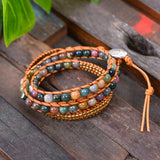 Boho Natural Stone Leather Wrap Bracelet Women Jewelry Gift