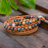 Boho Natural Stone Leather Wrap Bracelet Women Jewelry Gift