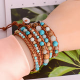 Boho Natural Stone Leather Wrap Bracelet Women Jewelry Gift