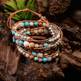 Boho Natural Stone Leather Wrap Bracelet Women Jewelry Gift