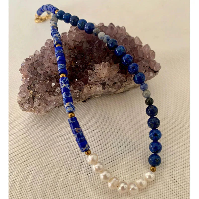 Boho Natural Stone Pearl Seed Bead Choker Necklace for Women Vintage Bohemia