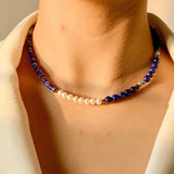 Boho Natural Stone Pearl Seed Bead Choker Necklace for Women Vintage Bohemia