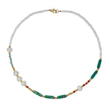 Boho Pearl Beaded Necklace Green Agate Stone Choker