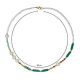 Boho Pearl Beaded Necklace Green Agate Stone Choker