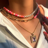 Boho Pink Crystal Bear Necklace for Women