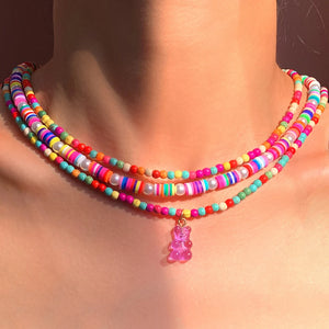 Boho Pink Crystal Bear Necklace for Women
