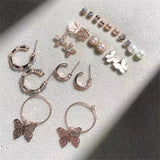 Boho Purple Butterfly Flower Star Stud Earrings Set